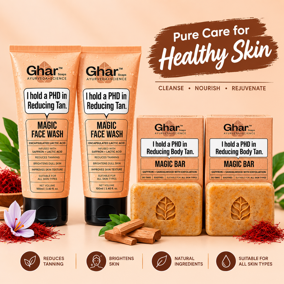 Ghar Magic Face Wash & Soap Combo – 2 Face Wash + 2 Soaps