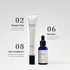 Reginald Men De Tan Kit Combo | Moisturising Sunscreen SPF 50 PA++++ (50g) + Face & Beard Serum 30ml | Simplified & Multipurpose Skincare - Skin and Beard Health, Protects, Repairs, Heals & Brightens