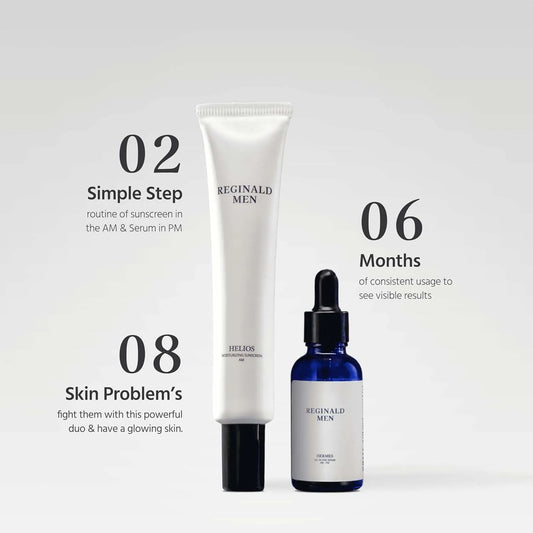 Reginald Men De Tan Kit Combo | Moisturising Sunscreen SPF 50 PA++++ (50g) + Face & Beard Serum 30ml | Simplified & Multipurpose Skincare - Skin and Beard Health, Protects, Repairs, Heals & Brightens